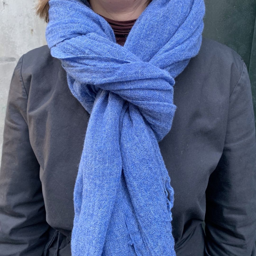 Tørklæde i 100 % cashmere - 80X200 cm - azurblå